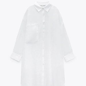 NWT Oversized Oyster White Long Linen Shirt, L